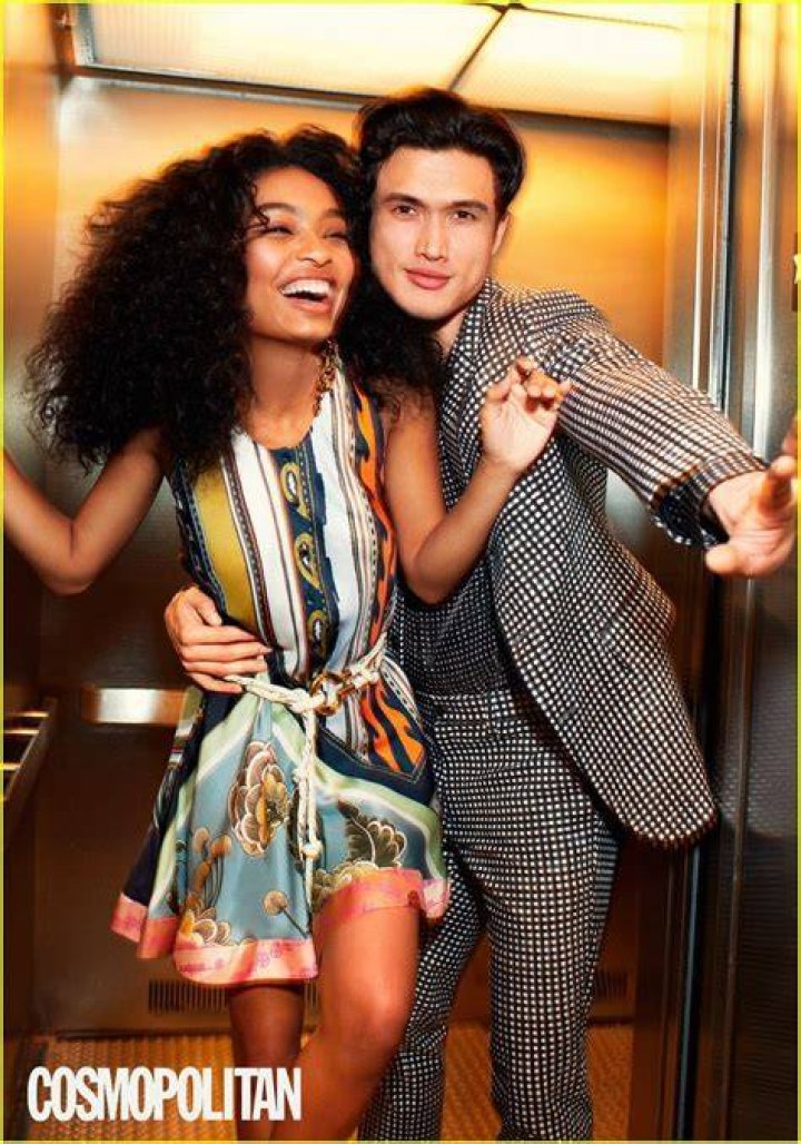 Charles Melton and Yara Shahidi on set filming "The Sun Is Also a Star