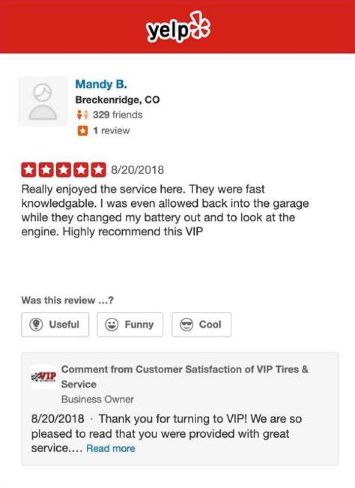 Leave a Yelp Review VIP Tires & Service